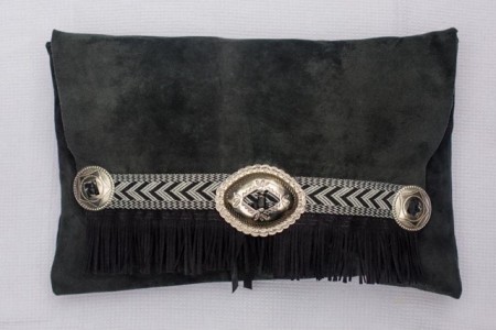 Suede Concho Clutch - black